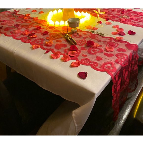 Valentines Day Table Runner Lace Heart Decorative Cloth Farmhouse Cottage Decor - Picture 2 of 8